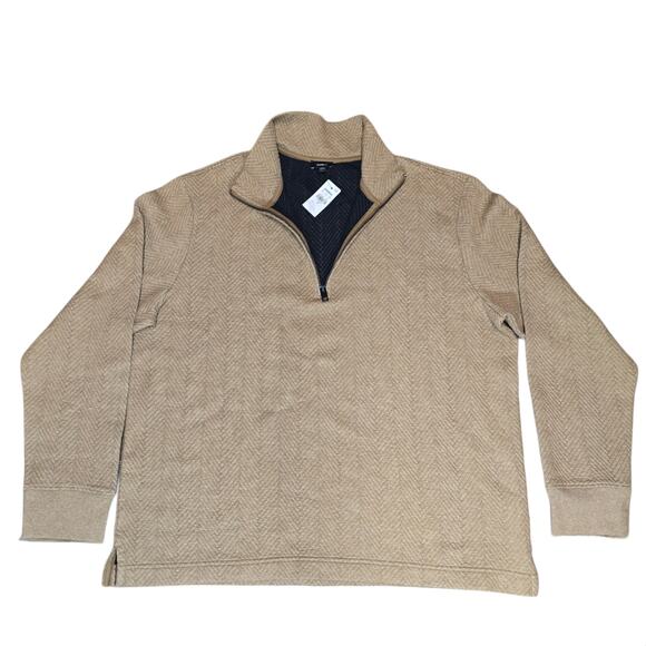 Herringbone Quilted Pullover Express XL Tan Quarter Zip Sweater Mock Neck NWT - Picture 1 of 5